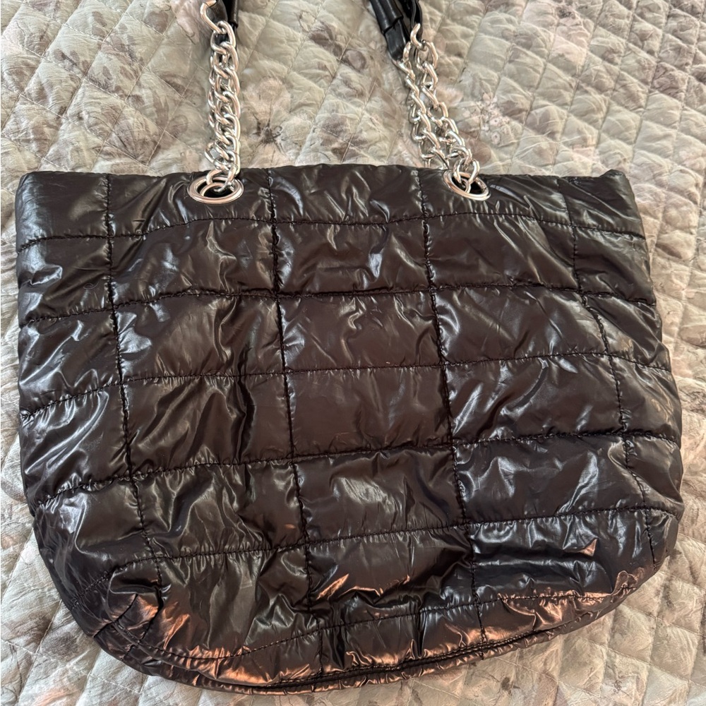 Aldo Black Shoulder Bag with Chain Strap and Quilted Texture